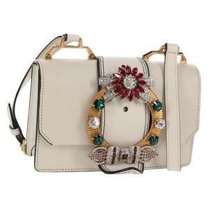 Miu Miu Mew Lady Shoulder Bag Leather White Gold Auth 154916V